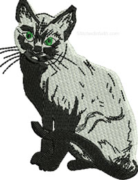 Black and White Cat-cat embroidery, Black and white cat, animal embroidery, cats embroidery, machine embroidery, stitchedinfaith.com