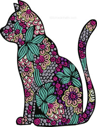 Multi Colored Cat-Multi colored cat embroidery, cat embroidery, fancy cat embroidery, elegant cat embroidery, animal embroidery, stitchedinfaith.com, feline embroidery, machine embroidery