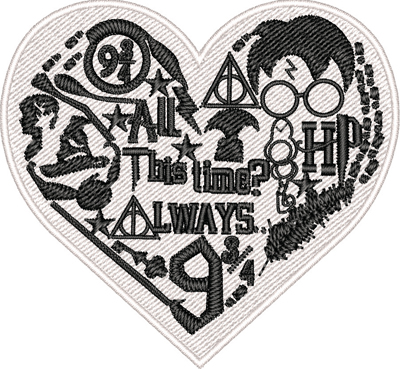 All this time-All this time, Harry, Potter, Heart, HP, machine embroidery