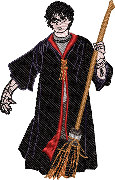 Harry Potter and broom-Harry, Potter, broom, machine embroidery