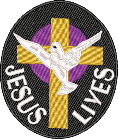 Jesus Lives-Jesus, machine embroidery, patch, Holy Spirit