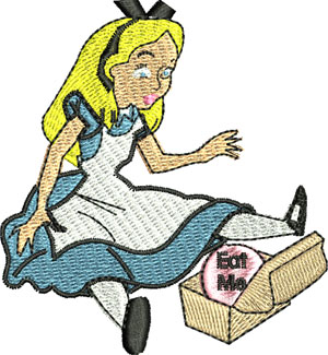 Alice Eat me-Alice in wonderland, machine embroidery, Alice Eat me, embroidery
