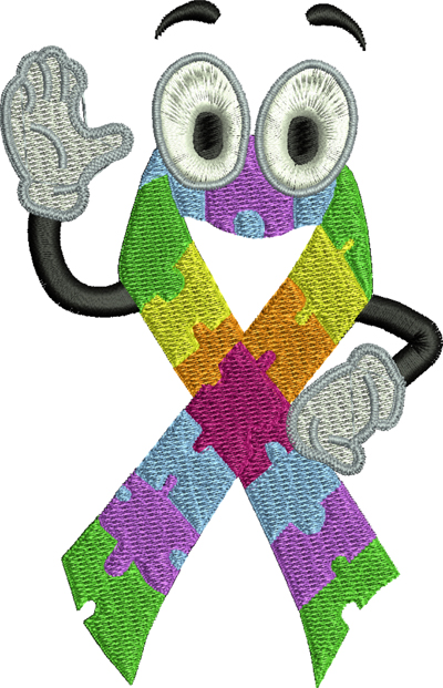 Autism mascot-Autism, awareness ribbons, machine embroidery