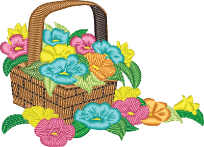 Basket of flowers-Basket, flowers,  machine embroidery
