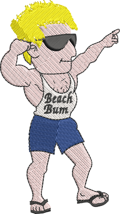 Beach Bum-Beach, Bum, male, man, muscle, Machine embroidery