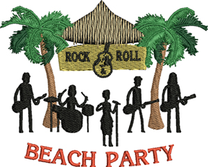 Beach Party-Beach Party, Summer, Rock  Roll, music, beach, party, machine embroidery