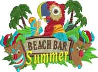 Beach Bar-Beach, bar, machine embroidery, parrot, beach party, summer party, summer bar