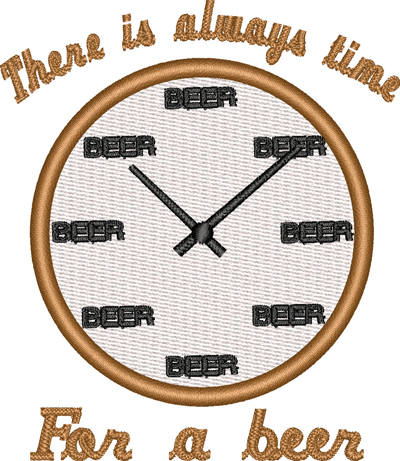 Beer Time-Beer Time,Beer, alcohol, booze, clock, man cave, machine embroidery