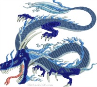 Blue Oriental Dragon-Machine embroidery, Dragon embroidery, Oriental Dragons, embroidery, animal embroidery