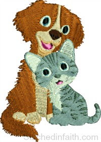 Cat and Dog-Dog and Cat embroidery, dog embroidery, cat embroidery, machine embroidery, animal embroidery, stitchedinfaith.com, pet embroidery