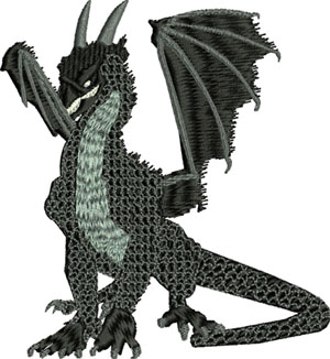Dark dragon-Dragon, Dragons, machine embroidery, pre-historic, animals, creatures