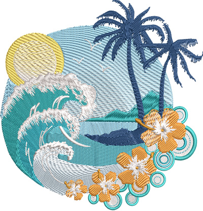 Dream beach-Beach, Oasis, Seasons, Summer, Ocean, Palm tree, machine embroidery