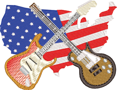 Dueling Guitars-Guitars, Machine embroidery, America, Flag, USA, music