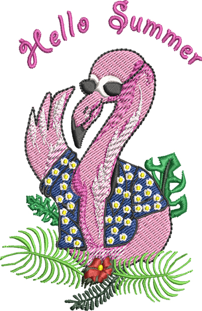 Flamingo Summer-Flamingo, Summer, beach, machine embroidery
