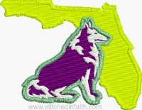 Florida Mascot-Florida, machine embroidery, Florida mascot, mascot embroidery, Florida embroidery, state embroidery, stitchedinfaith.com, embroidery
