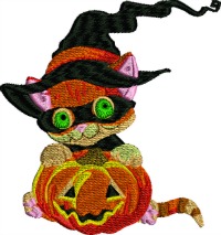 Halloween Kitty-machine embroidery, Kitty embroidery, Holiday Halloween, Holiday embroidery, Halloween kitty, witch cat embroidery, Halloween, embroidery,