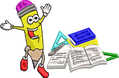 Happy school supplies-School, pencil, supplies, books, happy, machine embroidery
