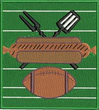 Hot dogs and football-Football,hot dogs,sports,machine embroidery