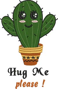 Hug me-Cactus, cactus plants, machine embroidery, cactus embroidery
