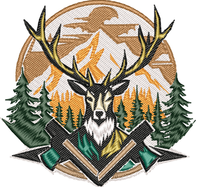 Hunting Deer-Hunting Deer, Hunting, Deer, sports, scene. jacket backs, machine embroidery