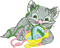 Kitty and yard-Kitty, machine embroidery, cats, embroidery, yarn, embroidery