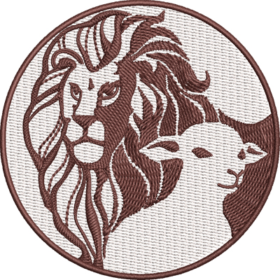 Lion and the Lamb-Lion, Lamb, Christian, Machine embroidery, Jesus, Religion