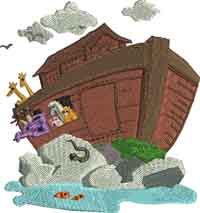 Noah has landed-Noah, Noahs ark, machine embroidery, Christian embroidery,