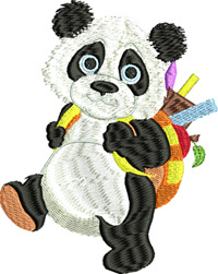 Panda goes to school-School, school embroidery, machine embroidery, Panda, embroidery