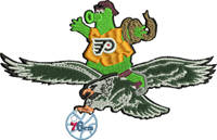 Phila All Sports-Phila Eagle, Phila Flyers, 76ers, Philadelphia Phillies, machine embroidery, team logos, Phila logos