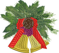 Pine wreath and bells-Pine wreath, wreath,Christmas,bells, holiday, machine embroidery
