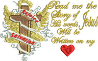 Read me a story-Christian, machine embroidery, cross, Jesus,story,books