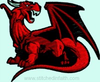 Red Dragon-Red Dragon, Dragon Embroidery, machine embroidery, stitchedinfaith.com, fantasy embroidery, animal embroidery