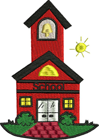 Red school house-School, school house, machine embroidery, embroidery,red school, back to school