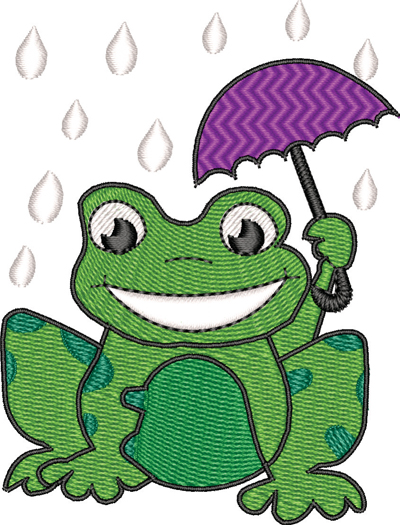 Spring Frog-Spring Frog, frogs, springtime, rain, machine embroidery