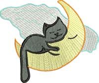 Sweet dreams kitty-Kitty, cat, sleep cat, moon, cat moon, machine embroidery, cat embroidery, kitten