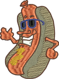Thumbs up hot dog-hot dog,food, sandwich, thumbs up, machine embroidery