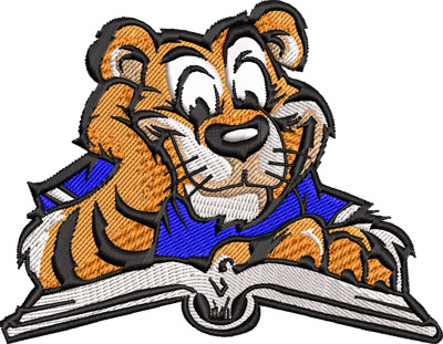 Tiger reads-School, reading, tiger, machine embroidery, education