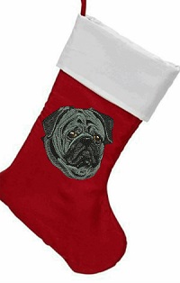 Personalized Black Pug Dog Stocking-Christmas stockings, plush stockings, Pug Dog stocking, Pug stockings, Holiday stocking, personalized stockings