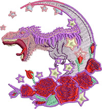 Dinosaur and Roses-Dinosaur embroidery, Dinosaur and roses, machine embroidery, Pink Dinosaur embroidery, embaroidery