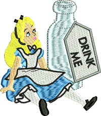 Alice Drink me-Alice in Wonderland, Alice Drink me, machine embroidery, embroidery, embroidery designs, Drink me
