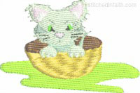 Kitty in his milk bowl-Kitty cat embroidery, kitty milk bowl, cats embroidery, kitty embroidery, cute kitty embroidery, machine embroidery designs, embroidery designs, stitchedinfaith.com