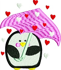 Penguin raining hearts-Penguins machine embroidery,valentine penguins, valentines day, raining hearts, machine embroidery, penguins embroidery, stitchedinfaith.com