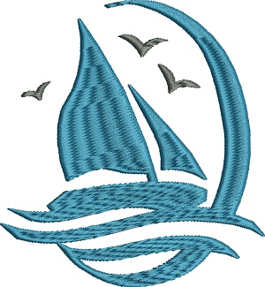 Sailboat With Sea Gulls-Sailboat machine embroidery sea gulls stitched in faith